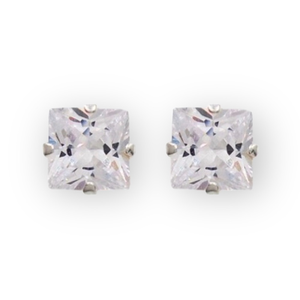 new ✦ White Sapphire Princess Cut Set of 3 Earrings ✦ Rose Gold 925 SS 18K GP ✦ - Picture 8 of 14